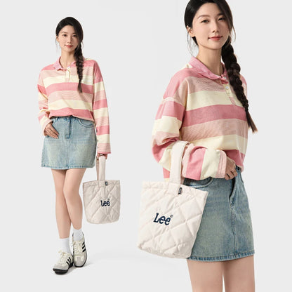LEE Ladies Cute Design Puffer Bag Casual Soft Small Pink White Quilted Handbag Women Korean Style Down-filled Phone Bucket Bag