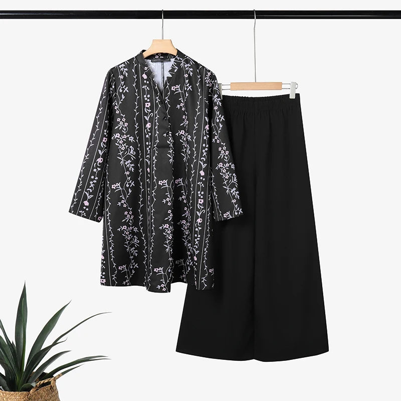 2025 ZANZEA Fashion Autumn Long Shirt Pant Suits Women Outfts 2 Piece Sets Long Sleeve Printed Tops Trousers Casual Tracksuits Badiee Stylez