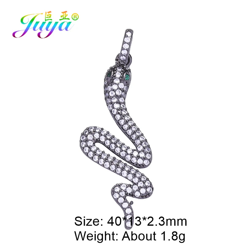 Juya Handmade Luxury Rainbow Zirconia 18K Gold Plated Decoration Snake Charms For DIY Fashion Talisman Jewelry Making Supplies Metal Black CHINA