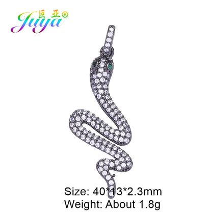 Juya Handmade Luxury Rainbow Zirconia 18K Gold Plated Decoration Snake Charms For DIY Fashion Talisman Jewelry Making Supplies Metal Black CHINA