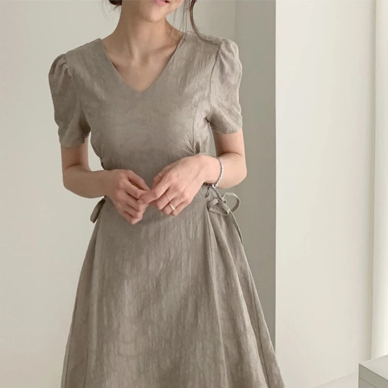 Cotton Linen Dress Long New Hot Sales Woman Short Sleeve Solid Retro Vintage Long Dresses