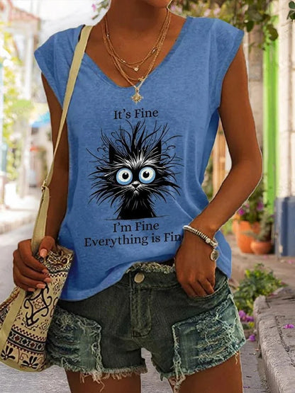 Summer New Women T-shirt Cute Cat 3d Fitness Tank Top Camisole Women Fashion V-Neck Short Sleeve T shirt Ladies Tops Tees Kawaii A3KF5A251914K