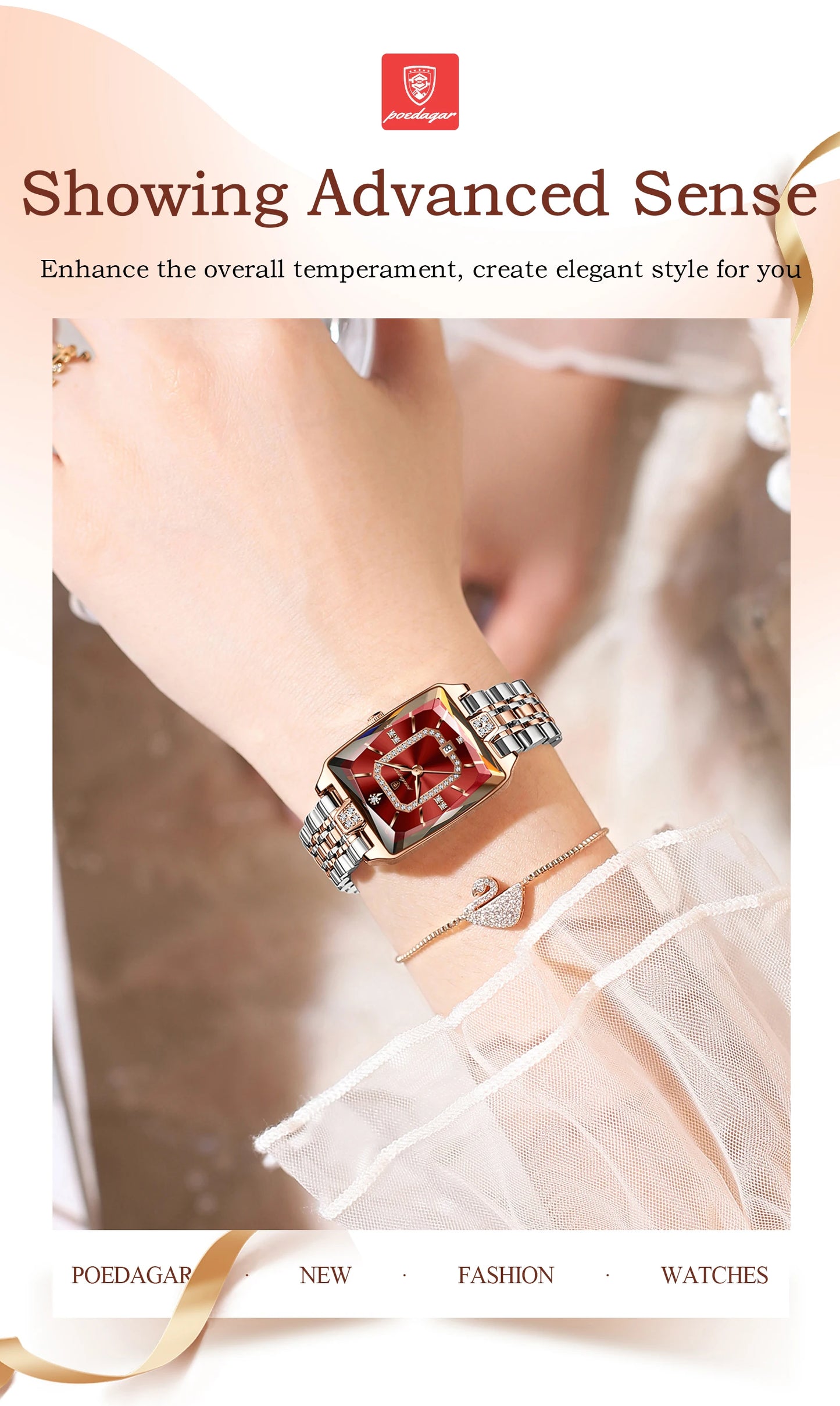 POEDAGAR Luxury Watch For Woman Elegant Waterproof Calendar Ladies Watch Rectangle Stainless Steel Quartz Women's Watches Female