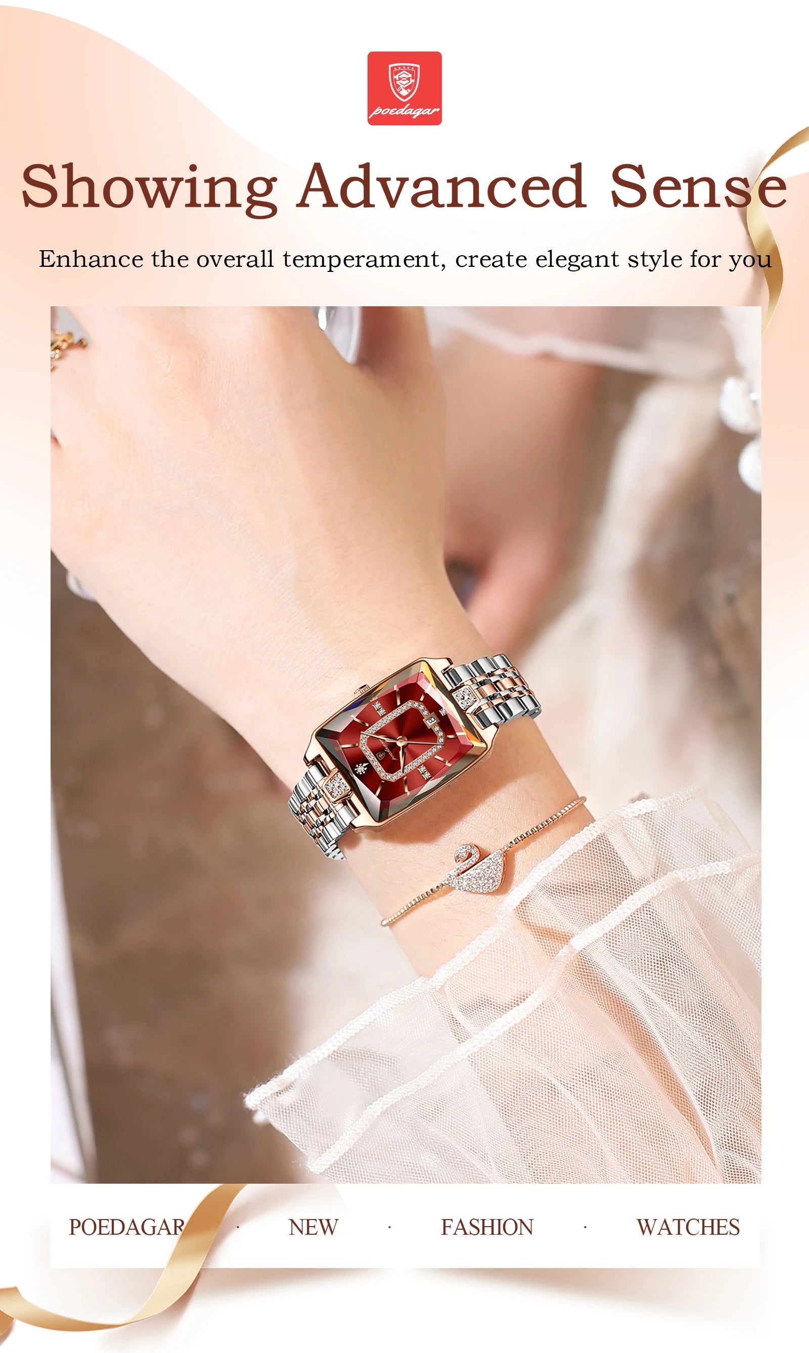 POEDAGAR Luxury Watch For Woman Elegant Waterproof Calendar Ladies Watch Rectangle Stainless Steel Quartz Women's Watches Female