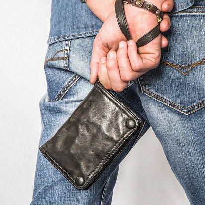 Vintage Genuine leather wallet Men leather long wallet men purse clutch bag male money clips zip around money bag card holder