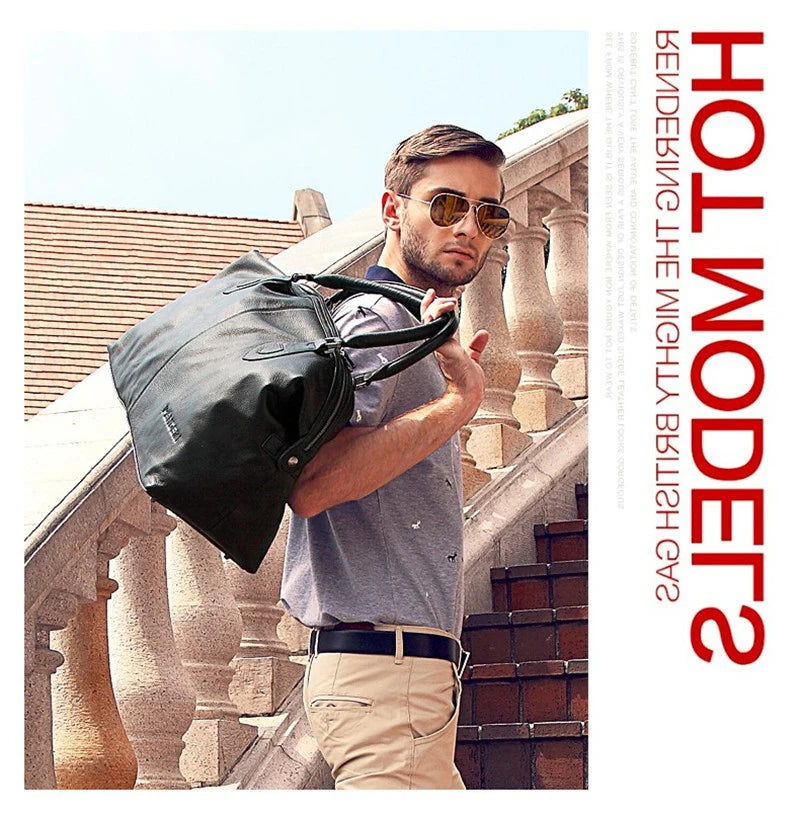 Fashion Genuine Leather Travel Bag Men's Luggage Bags Large Male Duffle Bag weekend Women Shoulder Bag Big Tote Handbag Black