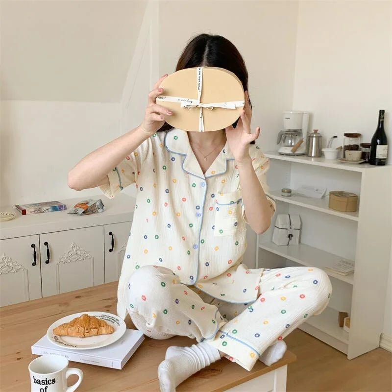 Summer Women's New Net Red Foam Pajamas Loungewear Teenage Students Pajamas Loungewear Short Sleeve Trousers Sweet Casual Set