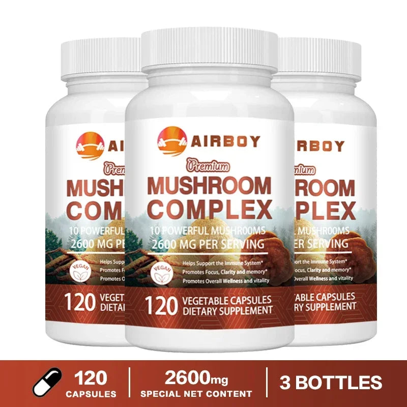 Mushroom Complex Capsules - with Lions Mane, Chaga, Reishi Nootropic Brain Supplement for Memory and Focus, Enhance Energy 120 Capsule-3bottles