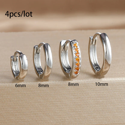 4PCS Set Stainless Steel Huggie Minimal Hoop Earrings 6/8/10mm Crystal Zirconia Helix Tragus Cartilage Earrings Piercing Jewelry Badiee Stylez