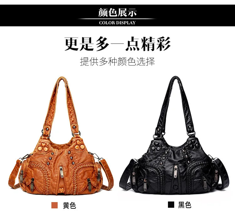 Black Y2k Women Shoulder Bag Vintage Punk Goth Fashion Designer Pu Leather Tote Bag Large Capacity Rivet Motorcycle Handbag