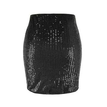 Women Fashion With Sequined Glod Black Silver Side Short Pencil Mini Skirt Vintage High Waist Female Chic Lady Skirts Summer