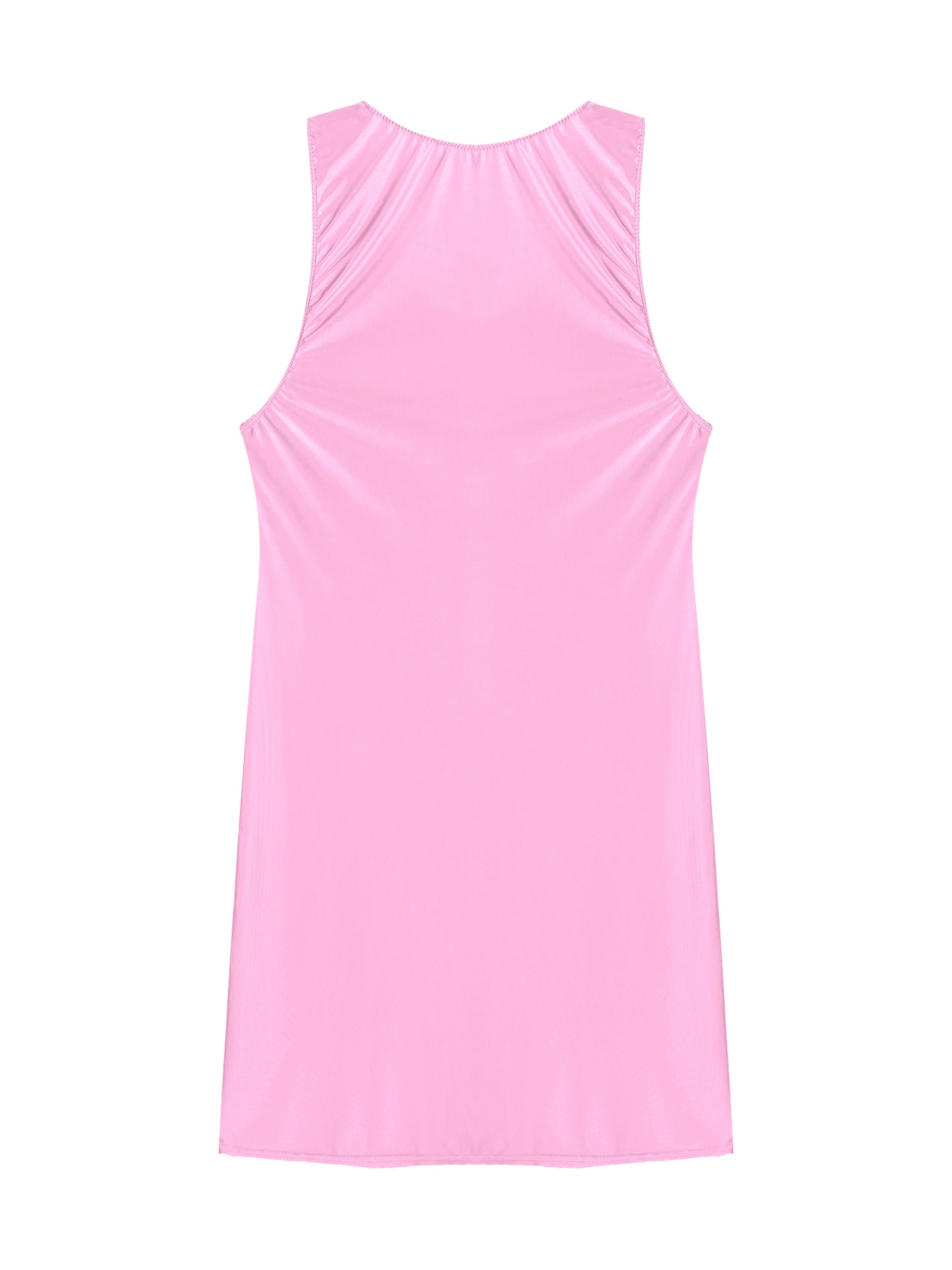 Women's Oil Glossy Stretch Tank Mini Dress Solid Color Sleeveless Tights Bodycon Short Dress Stretch U Neck Party Sundress