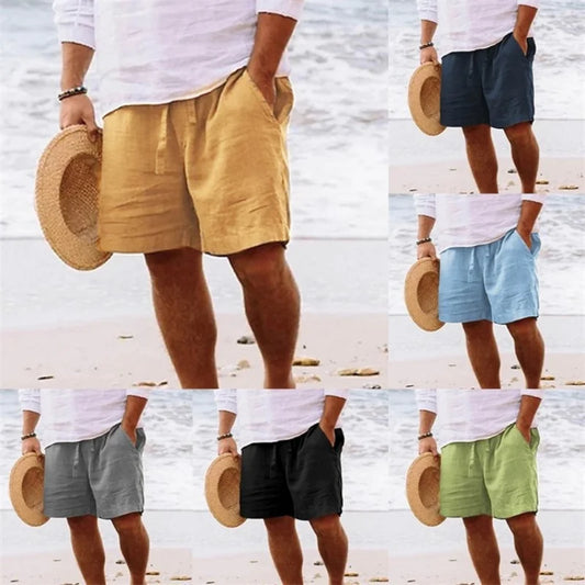 2025 New Summer New Men's Cotton Linen Breathable Shorts Hawaii Beach Pants Male Solid Color Trousers Loose Versatile Streetwear Badiee Stylez