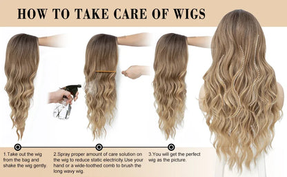 Synthetic Long Lace Wig Matte Silk Ombre Platinum Blonde Wavy Wig for Women 26 Inch Curly Middle Part Extension for Daily