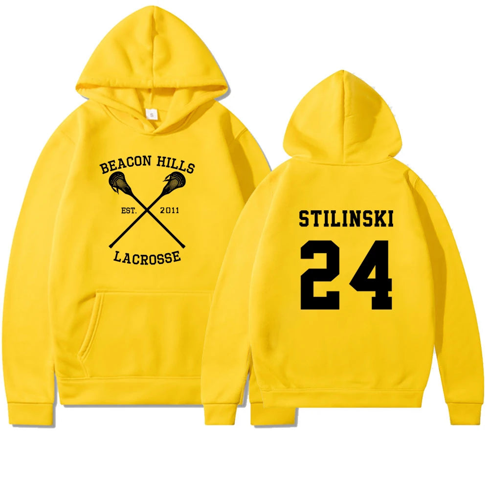 Teen Wolf Hoodie Beacon Hills Lacrosse Hoodie Stilinski 24 Teen Wolf Hooded Sweatshirt Dylan Obrien Unisex Teen Wolf Hoodies Yellow