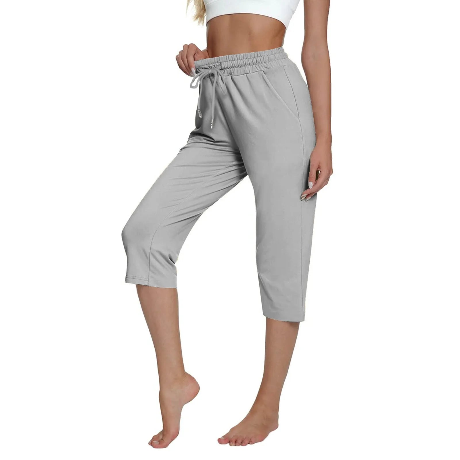 Solid Color Simple Classic Cropped Capris Pants For Women Summer Fashion Slimming Daily Versatile Sports Elastic Short Pants