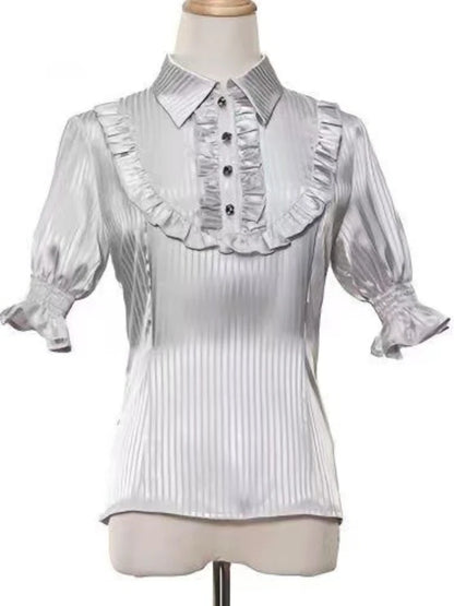 Japanese Kawaii Lolita Lace Patchwork Women Blouses 2025 Summer Harajuku Single Breasted Sweet Shirts Girly JK Bow Tops & Tees 42420