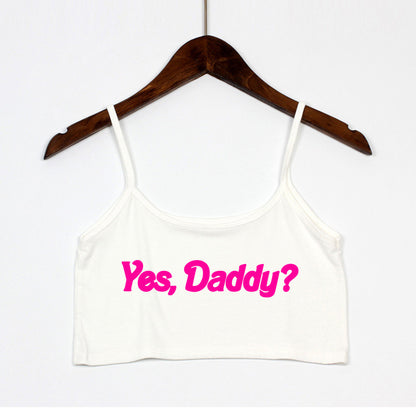 YES DADDY Pink Letters Print Summer Women's Crop Top Sexy Elastic Cotton Camis Sleeveless Short Tank Top Bar Tops Women