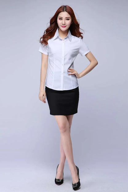 Korean Fashion White Shirt Women Short Sleeve Blouse Business Shirts Ladies Tops Youth Blouses Woman Summer Cheap Women Clothing