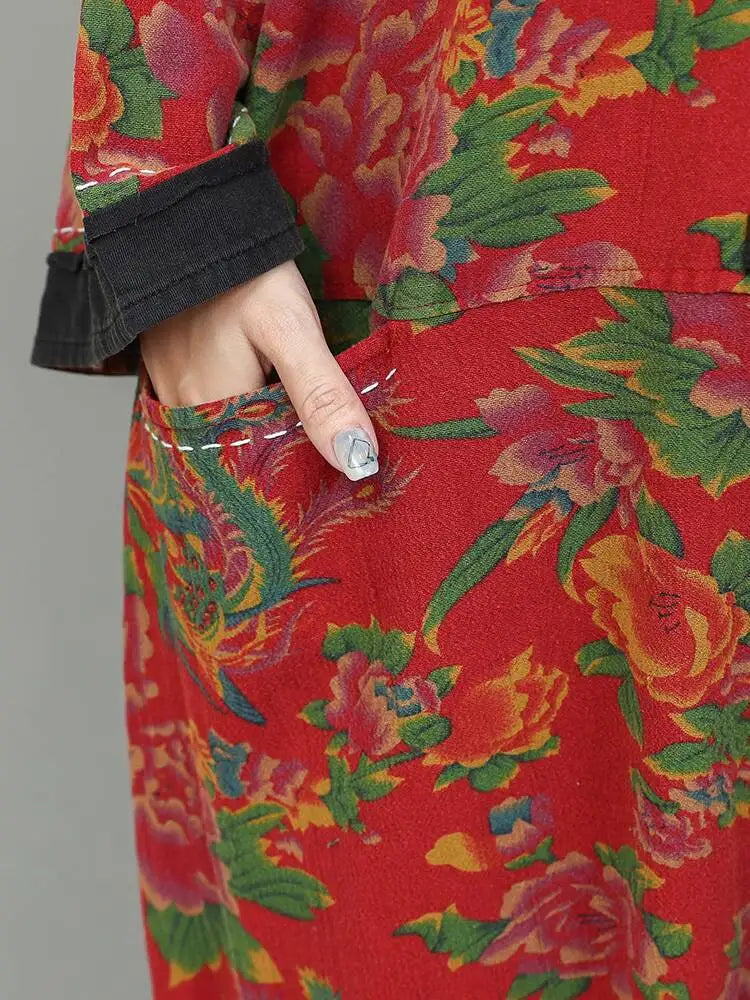 Artistic Large Floral Cotton Linen Chinese Style Button Embroidery Loose Casual Jumpsuit Women LX4344 Badiee Stylez