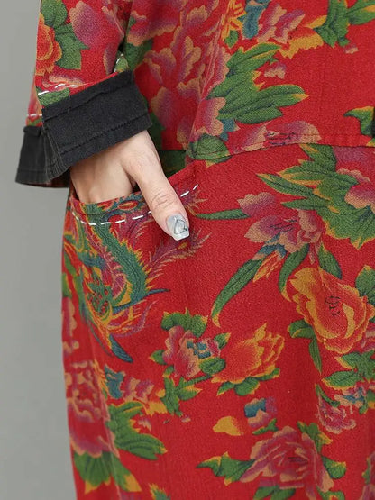 Artistic Large Floral Cotton Linen Chinese Style Button Embroidery Loose Casual Jumpsuit Women LX4344 Badiee Stylez