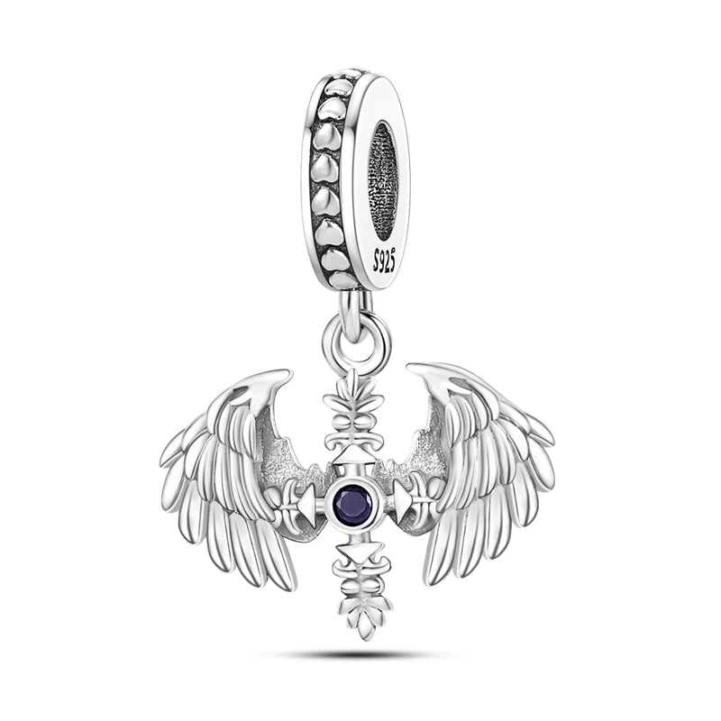 925 Silver Lucky Guardian Angel Dangle Beads Charm Women Fit Original Bracelet Necklace Original DIY Jewelry Making Gift KTC206