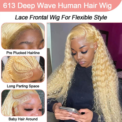 613 Blonde HD Lace Frontal Wig 13x4 13×6 Deep Wave Lace Front Human Hair Wig Colored Curly Wigs Water Wave Wigs For Women ﻿ ﻿ Badiee Stylez