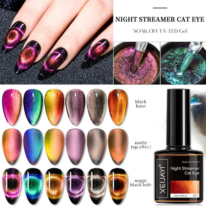 6Colors 9D Galaxy Chameleon Cat Eye Nail Gel Polish Magnetic Long Lasting Shining Magnet Cat Eye Nails Art Soak Off UV Gel 8ml