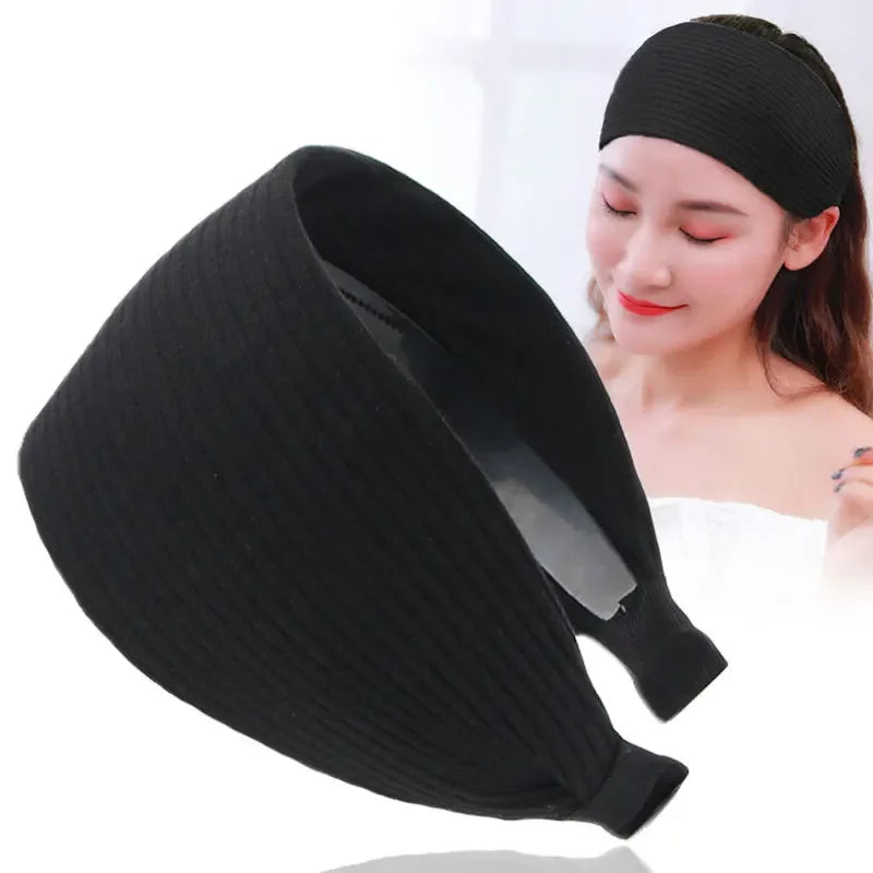 Wide-Brimmed Non-Slip Headband Women's Short Hair Simple Hair Clip Cover Gray Hair Fashion Temperament Hair Pressing Headwear A black