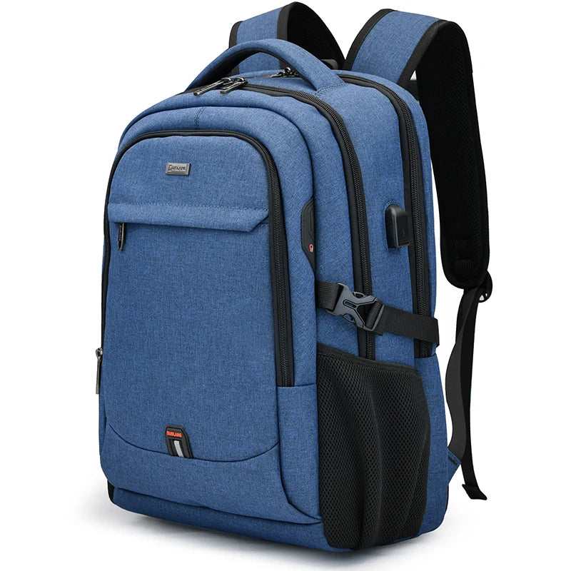 Men's 17.3 Inch Laptop Backpack for Travel College Backpack Waterproof Notebook Business Shoulder Bag With USB Charging Port Blue