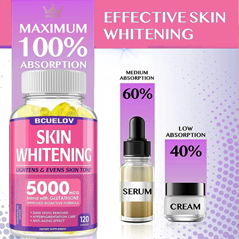 Bcuelov Collagen + Glutathione + Vitamin C Skin and Facial Health - Antioxidants - - 120 Vegetarian Capsules