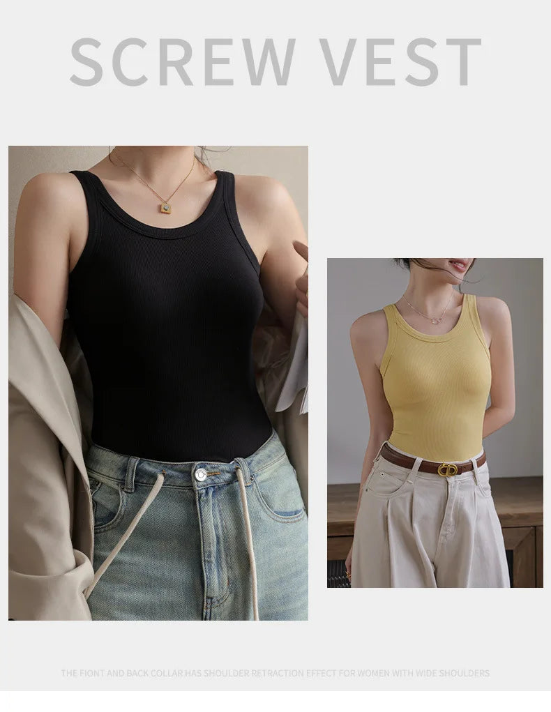 2025 Summer Women Strappy Tank Top Built-in Bra Seamless Wirefree Push Up Y2K Fashion Tube Top Innerwear Outerwear Hot Selling