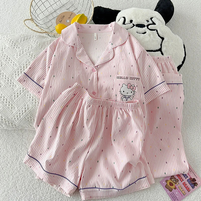 Summer Hello Kitty pajamas three-piece comfortable casual cartoon loungewear