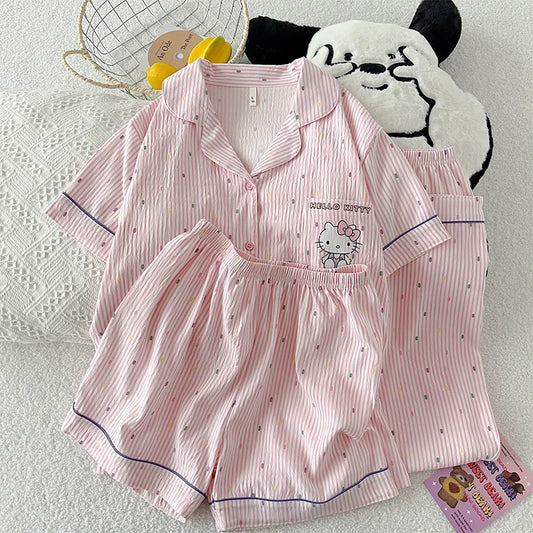 Summer Hello Kitty pajamas three-piece comfortable casual cartoon loungewear