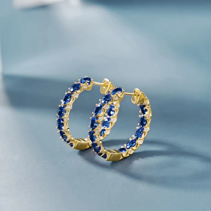 Huitan Luxury Trendy Pink/Green/Blue/Yellow CZ Hoop Earrings for Women Silver Color/Gold Color Hot Trendy Girls Jewelry Dropship