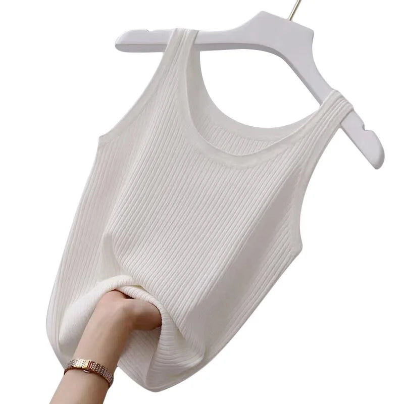 Summer Camisole Women's Plus Size Slim Fit Outer Wear with Round Neck Solid Soft Comfortable Bottoming Shirt Sleeveless Thin