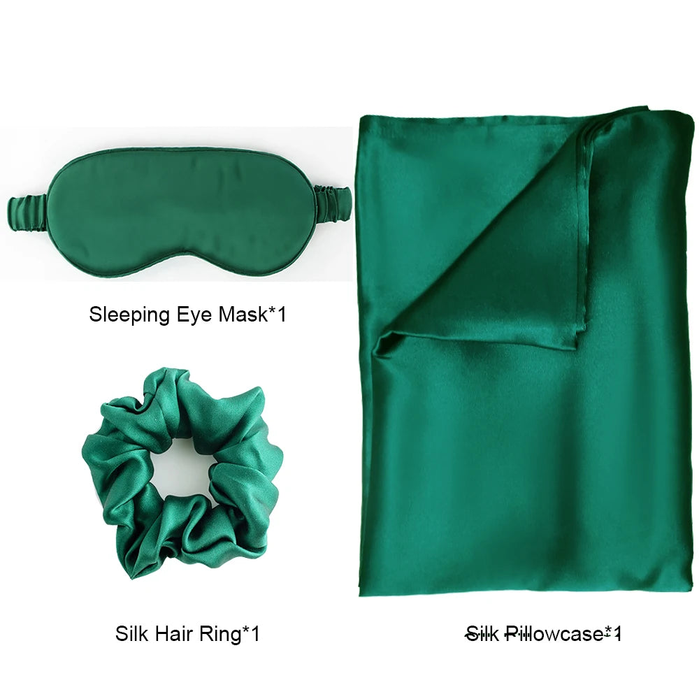 Zipper Natural Silk Pillowcase Matched Sleep Mask Hair Scrunchie Gift Set Both Sides 100% Mulberry Silk for Healthy&Good Sleep Badiee Stylez