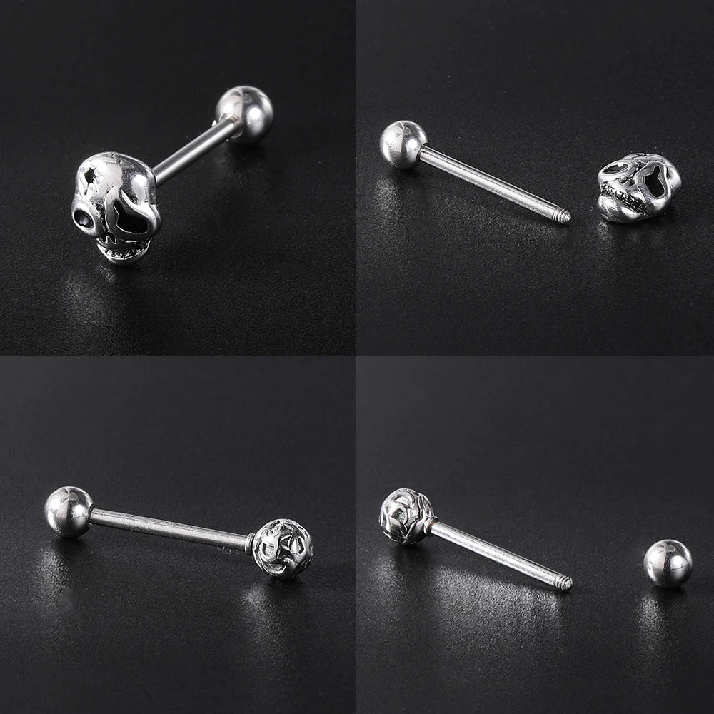 ZS 1Piece 14G Oil Luminescence Tongue Piercing Rings Stainless Steel Tongue Stud Skull Star Studs Earrings BCR Piercings Jewelry Badiee Stylez
