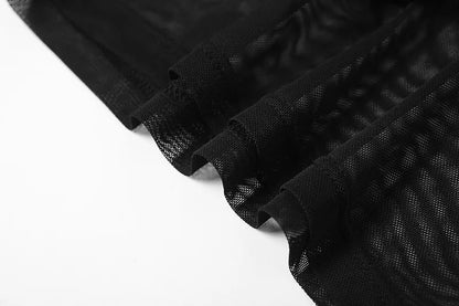 Asymmetrical Cut Out Mesh Crop Top with Sleeves Fairy Grunge Clothes Transparent Camisole Tank Tops