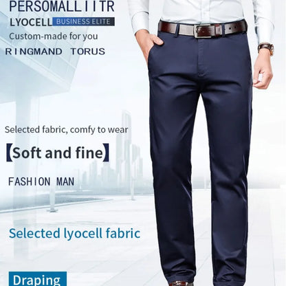 Men's ice silk suit pants Elastic mid-waist baggy trousers Straight business trousers