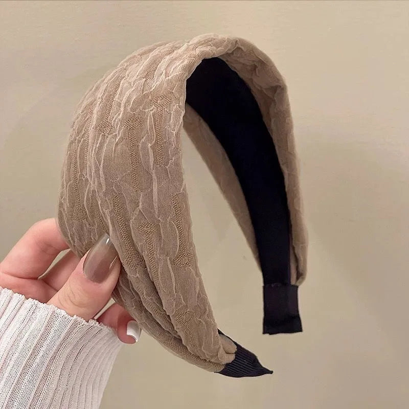 2025 Korea Elegant Chiffon Wide Hairbands Headband Women Girls Gift Scrunchie Hair Head Hoop Band Accessories Headdress Headwear coffee Wide 7 cm CHINA