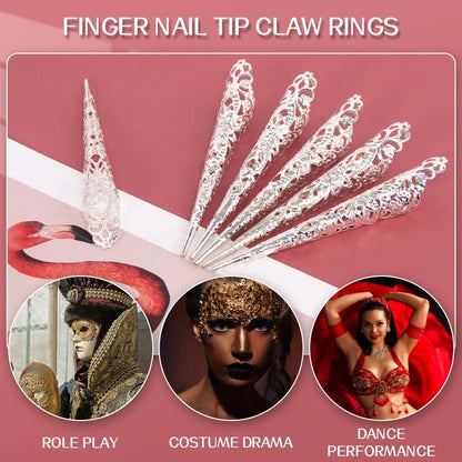 5Pieces Fingertip Claw Nail Ring Decoration Accessory Finger Joint Protector Halloween Cosplay Drama Dance Performance