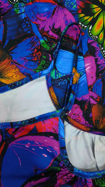 Plus Size Butterfly Print Slip Romper, Casual Sleeveless Pockets Romper, Women's Plus Size Clothing