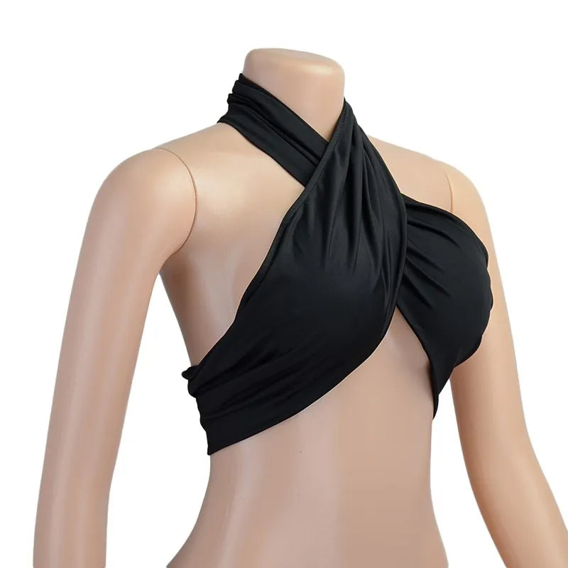 Sexy Cross Halter Corset Tank Tops Y2K Fashion Black Hollow Out Camis Women Tube Tops Backless Slim Crop Top 2024 Woman Clothing