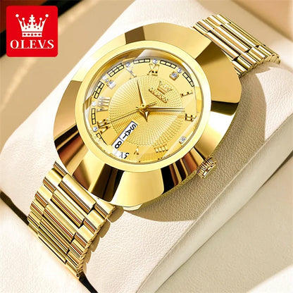 OLEVS Golden Quartz Watch for Women Fashion Elegant Tungsten Steel Case Waterproof Wristwatches Luxury Original Ladies Watch New All Gold-QJ