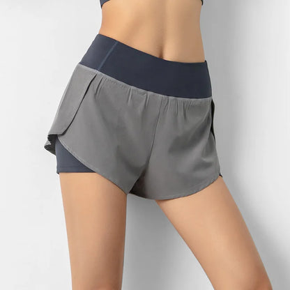 Sport Shorts Women Sportswear Double-deck Running Shorts Yoga Bottoms Summer Gym Fitness Training Jogging Short Pants Navy Blue