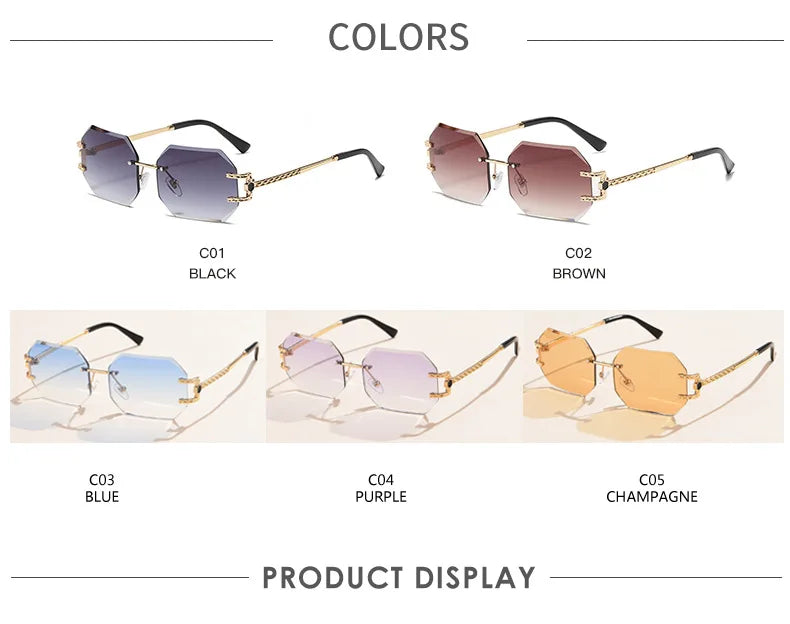 Retro Sunglasses Women Brand Designer Rimless Polygon Sun Glasses Fashion Shades Square Cutting Lens Ladies Frameless Eyeglasses