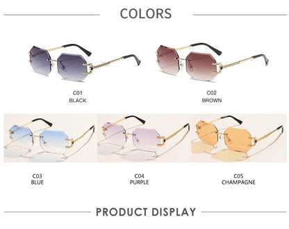 Retro Sunglasses Women Brand Designer Rimless Polygon Sun Glasses Fashion Shades Square Cutting Lens Ladies Frameless Eyeglasses