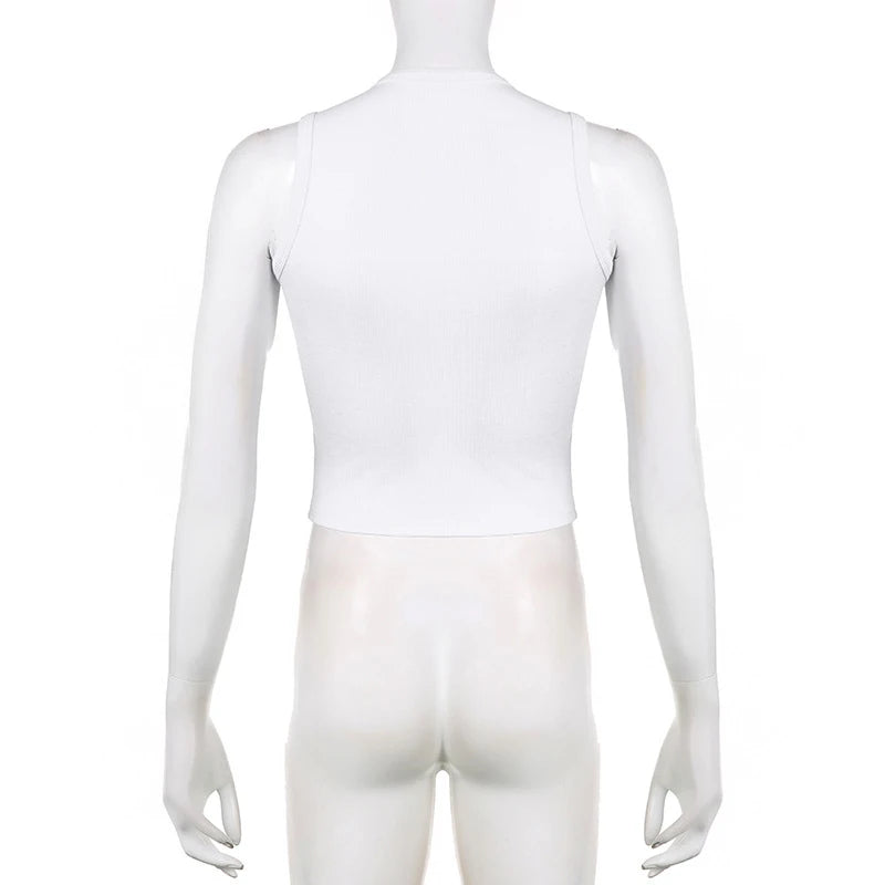 Guitar Print Sleeveless Tank Top Y2K Casual Ribbed Women Grunge Crop Top Harajuku Fashion Vest Tee 90s Street Outfits