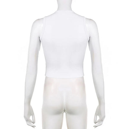 Guitar Print Sleeveless Tank Top Y2K Casual Ribbed Women Grunge Crop Top Harajuku Fashion Vest Tee 90s Street Outfits